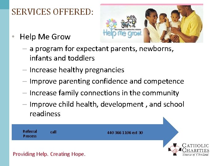 SERVICES OFFERED: • Help Me Grow – a program for expectant parents, newborns, infants