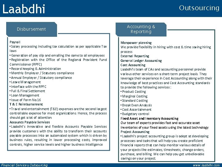 Laabdhi Disbursement Payroll • Salary processing including tax calculation as per applicable Tax laws