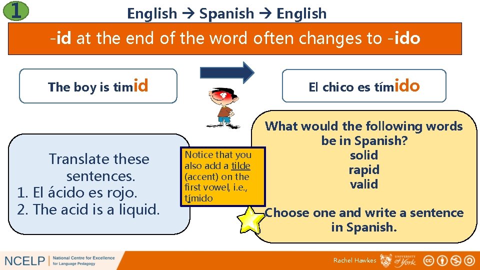 1 English Spanish English -id at the end of the word often changes to