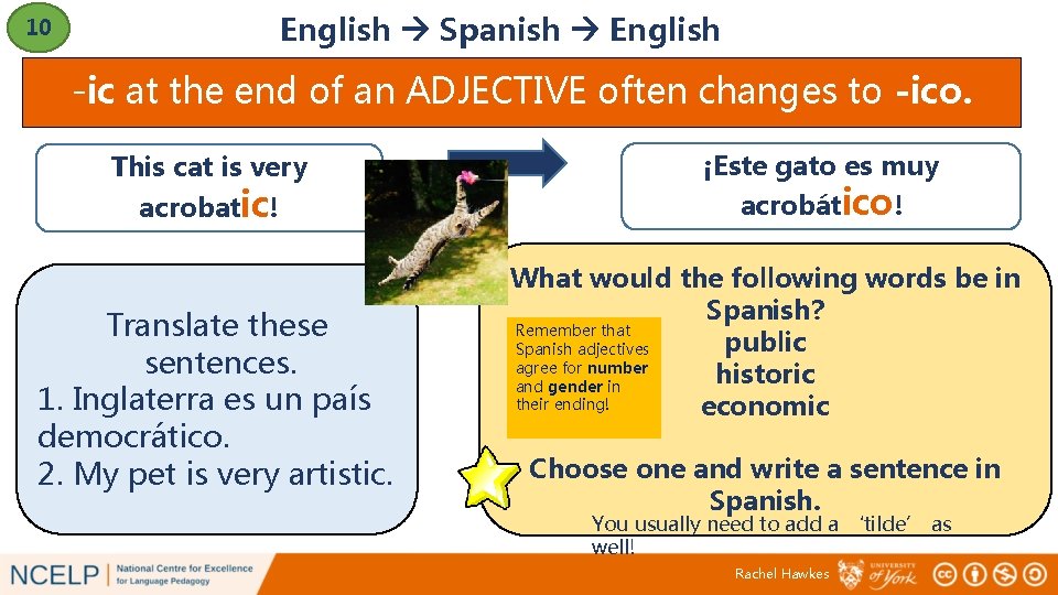 English Spanish English 10 -ic at the end of an ADJECTIVE often changes to