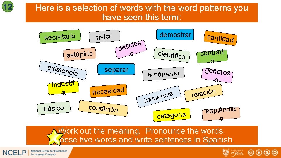 12 Here is a selection of words with the word patterns you have seen