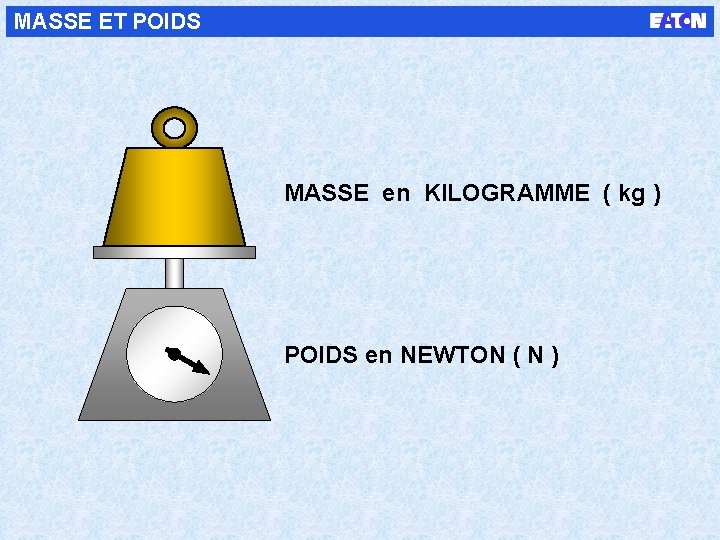 MASSE ET POIDS MASSE en KILOGRAMME ( kg ) POIDS en NEWTON ( N