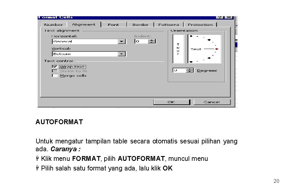 AUTOFORMAT Untuk mengatur tampilan table secara otomatis sesuai pilihan yang ada. Caranya : Klik