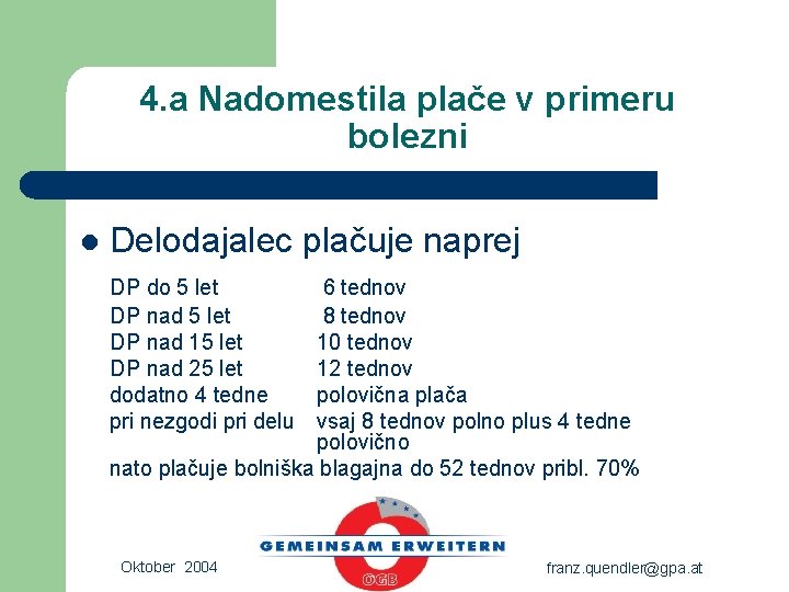 4. a Nadomestila plače v primeru bolezni l Delodajalec plačuje naprej DP do 5