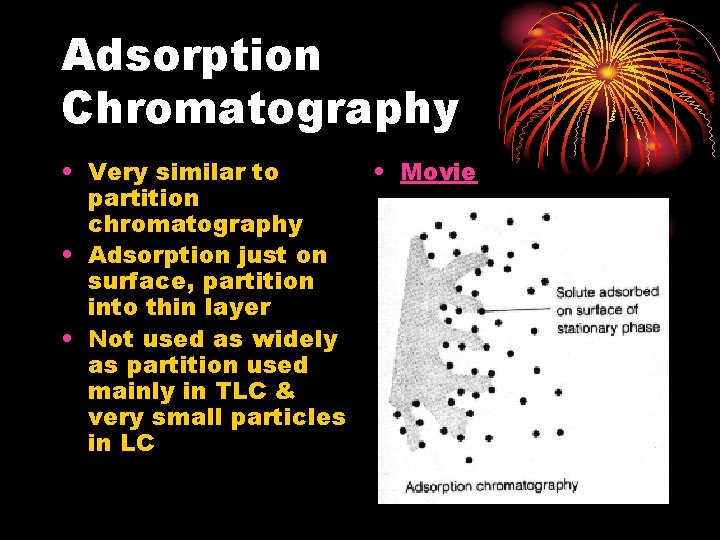 Adsorption Chromatography • Very similar to partition chromatography • Adsorption just on surface, partition