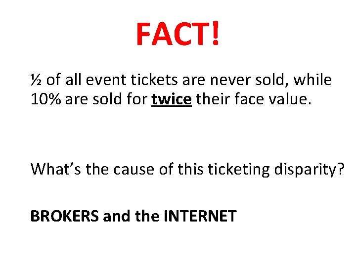 FACT! ½ of all event tickets are never sold, while 10% are sold for