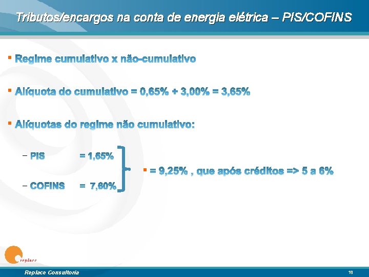 Tributos/encargos na conta de energia elétrica – PIS/COFINS § § § – Replace Consultoria