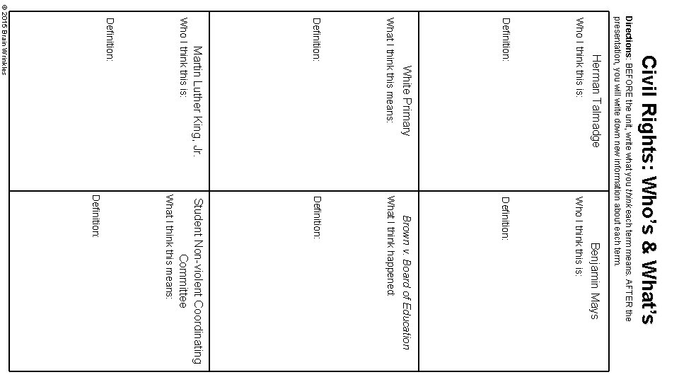 Civil Rights: Who’s & What’s Directions: BEFORE the unit, write what you think each