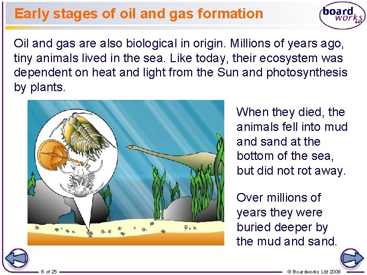 Early stages of oil and gas formation Oil and gas are also biological in