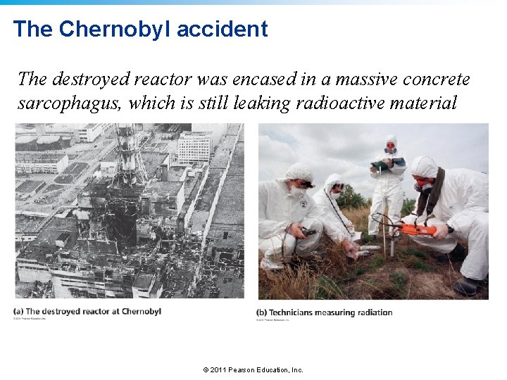 The Chernobyl accident The destroyed reactor was encased in a massive concrete sarcophagus, which