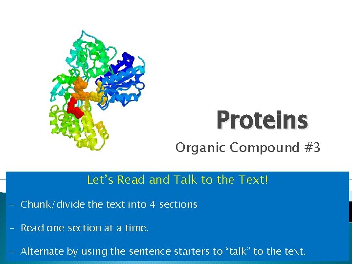 Proteins Organic Compound #3 Let’s Read and Talk to the Text! - Chunk/divide the