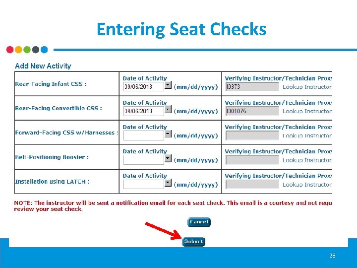 Entering Seat Checks 28 