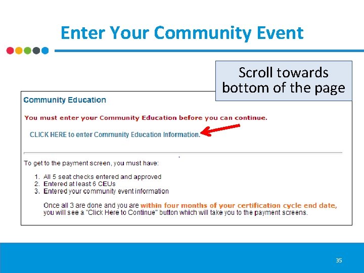 Enter Your Community Event Scroll towards bottom of the page 35 