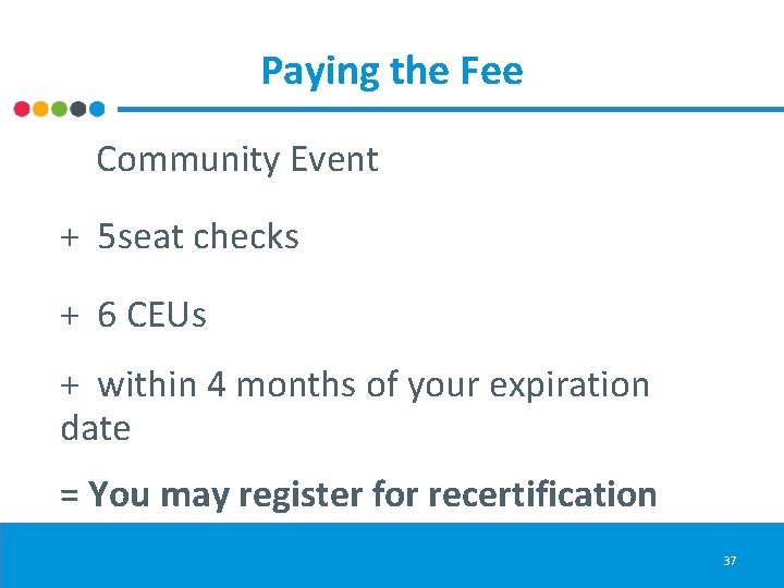 Paying the Fee Community Event + 5 seat checks + 6 CEUs + within