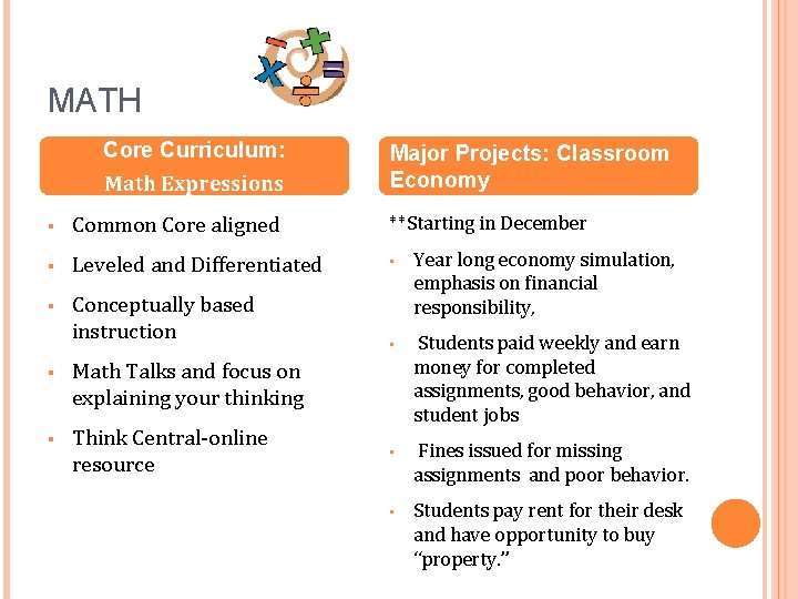 MATH Core Curriculum: Math Expressions Major Projects: Classroom Economy § Common Core aligned **Starting