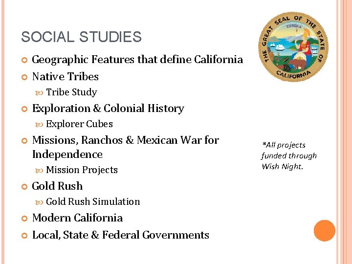 SOCIAL STUDIES Geographic Features that define California Native Tribes Tribe Study Exploration & Colonial
