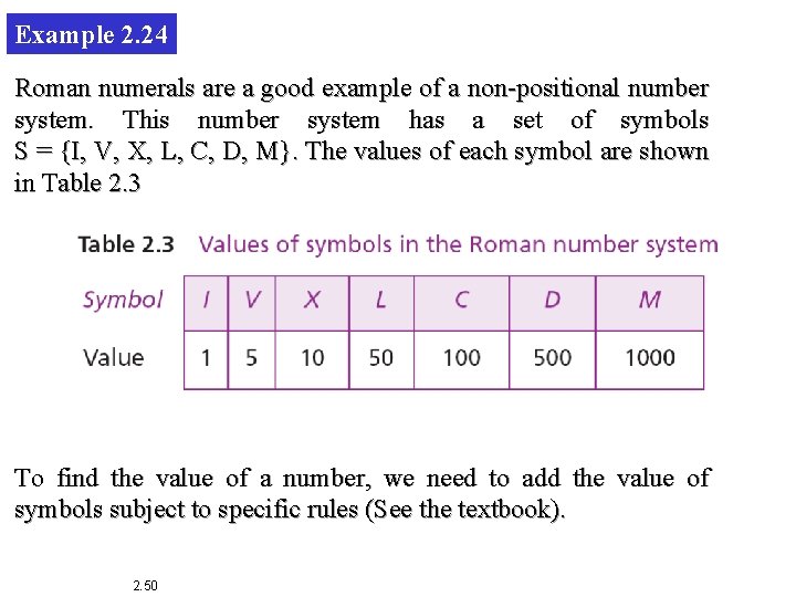 Example 2. 24 Roman numerals are a good example of a non-positional number system.