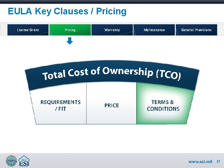 EULA Key Clauses / Pricing License Grant Pricing Warranty Maintenance General Provisions 37 