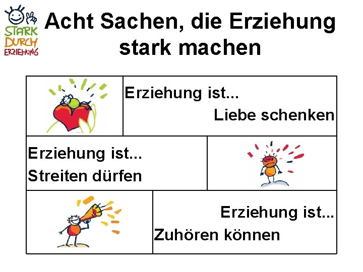 Acht Sachen, die Erziehung stark machen Erziehung ist. . . Liebe schenken Erziehung ist.