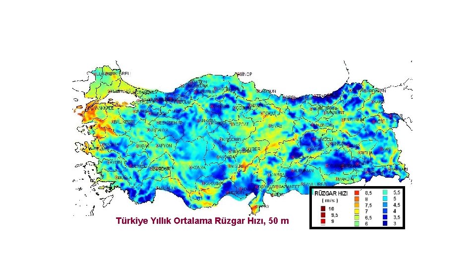 Türkiye Yıllık Ortalama Rüzgar Hızı, 50 m 