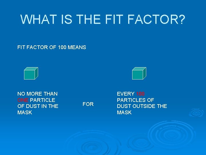 WHAT IS THE FIT FACTOR? FIT FACTOR OF 100 MEANS NO MORE THAN ONE