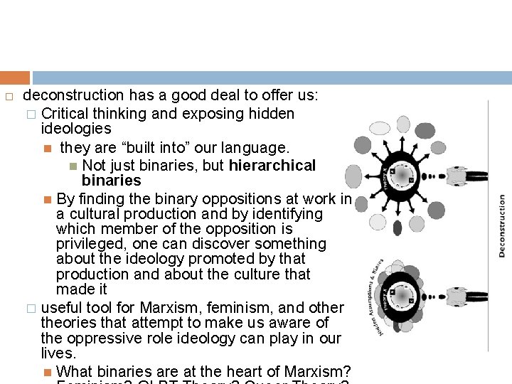  deconstruction has a good deal to offer us: � Critical thinking and exposing