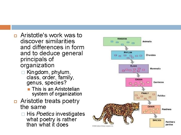 Aristotle's work was to discover similarities and differences in form and to deduce