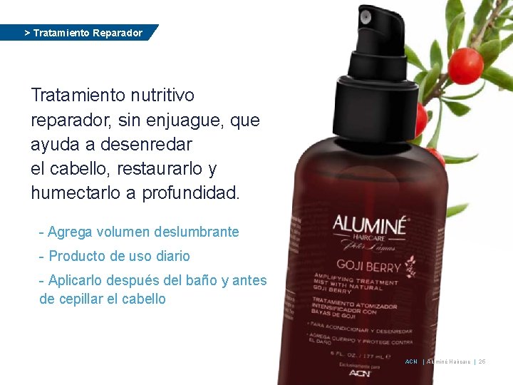 > Tratamiento Reparador Tratamiento nutritivo reparador, sin enjuague, que ayuda a desenredar el cabello,