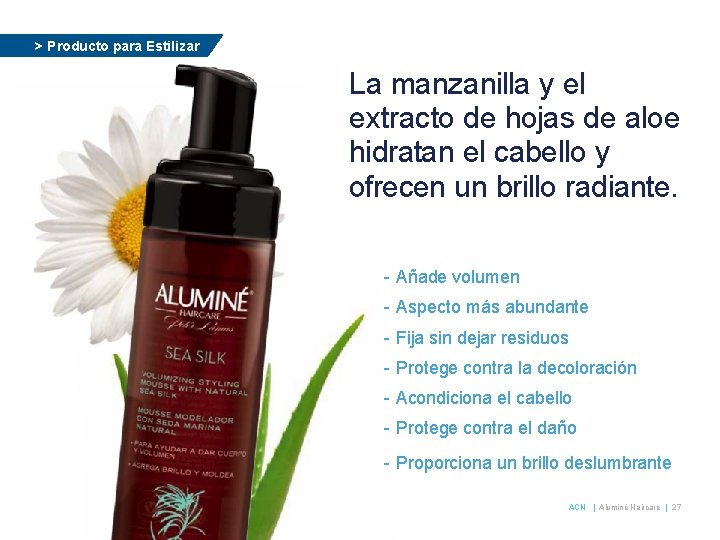 > Producto para Estilizar La manzanilla y el extracto de hojas de aloe hidratan