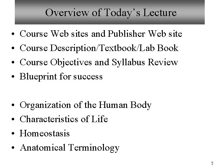 Overview of Today’s Lecture • • Course Web sites and Publisher Web site Course