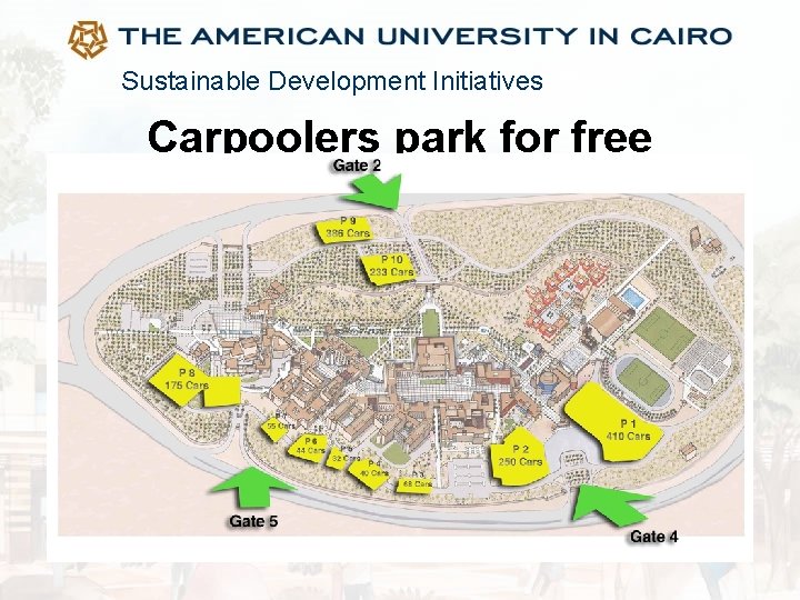 Sustainable Development Initiatives Carpoolers park for free 
