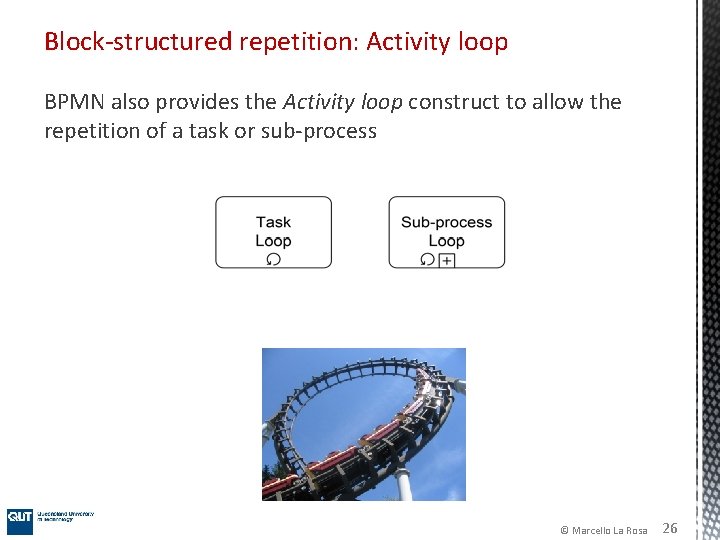 Block-structured repetition: Activity loop BPMN also provides the Activity loop construct to allow the Block-structured repetition: Activity loop BPMN also provides the Activity loop construct to allow the