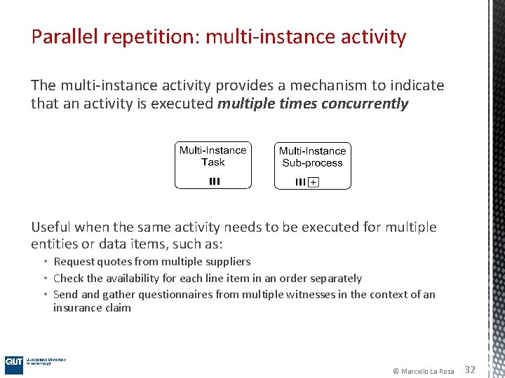 Parallel repetition: multi-instance activity The multi-instance activity provides a mechanism to indicate that an Parallel repetition: multi-instance activity The multi-instance activity provides a mechanism to indicate that an
