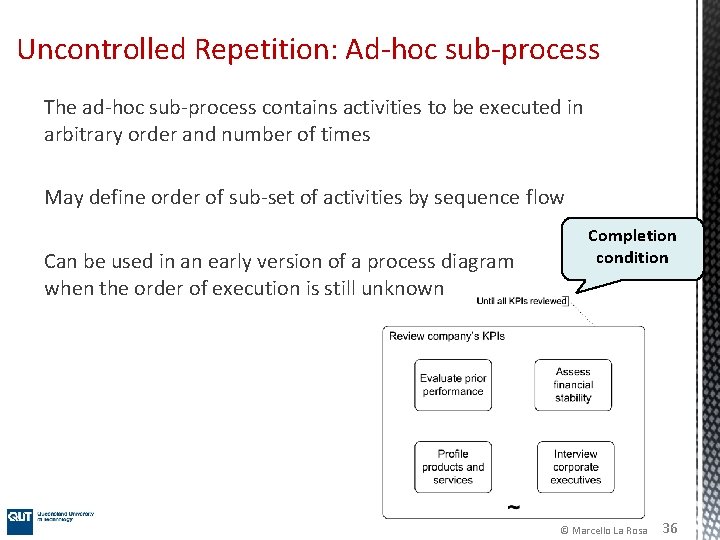 Uncontrolled Repetition: Ad-hoc sub-process The ad-hoc sub-process contains activities to be executed in arbitrary Uncontrolled Repetition: Ad-hoc sub-process The ad-hoc sub-process contains activities to be executed in arbitrary