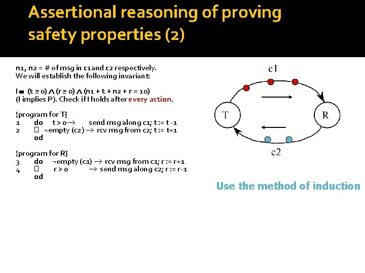 Assertional reasoning of proving safety properties (2) n 1, n 2 = # of