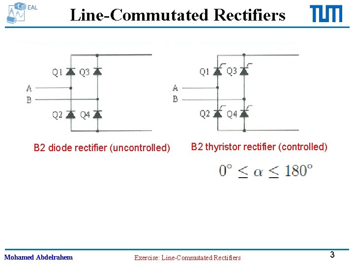 Line-Commutated Rectifiers B 2 diode rectifier (uncontrolled) Mohamed Abdelrahem B 2 thyristor rectifier (controlled)