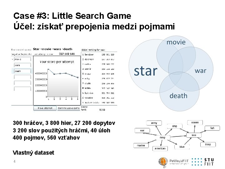 Case #3: Little Search Game Účel: získať prepojenia medzi pojmami 300 hráčov, 3 800