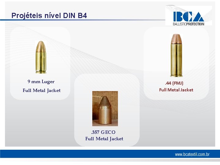 Projéteis nível DIN B 4 9 mm Luger . 44 (FMJ) Full Metal Jacket