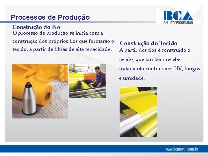 Processos de Produção Construção do Fio O processo de produção se inicia com a