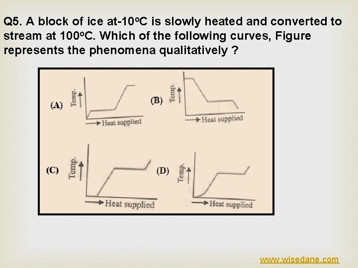 Q 5. A block of ice at-10 o. C is slowly heated and converted