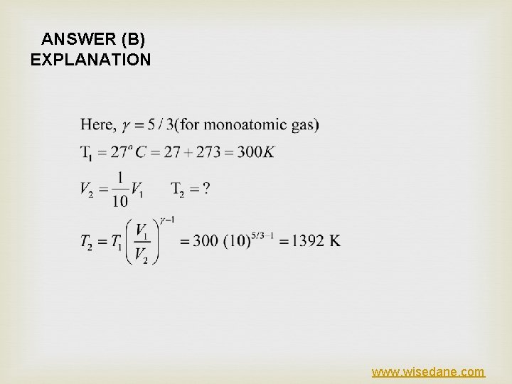 ANSWER (B) EXPLANATION www. wisedane. com 