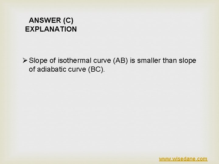 ANSWER (C) EXPLANATION Ø Slope of isothermal curve (AB) is smaller than slope of