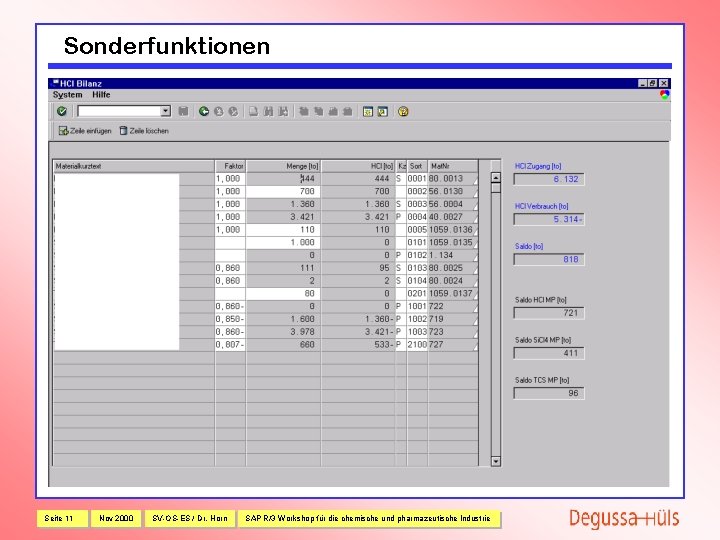 Sonderfunktionen • Der Rohstoffbedarf wird für das Werk ermittelt. • Die zu erwartenden Mengen