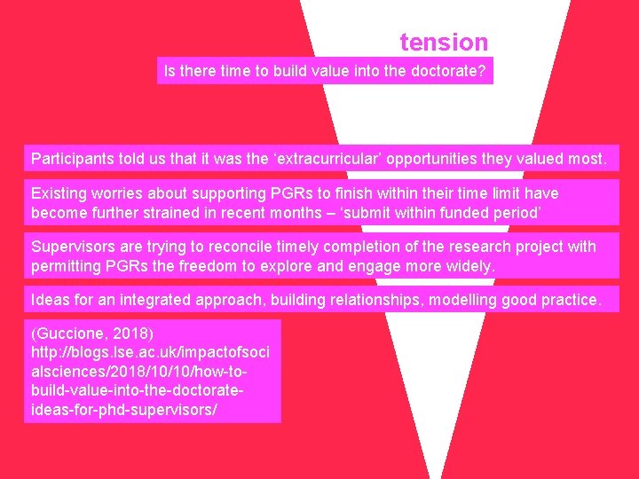 tension Is there time to build value into the doctorate? Participants told us that