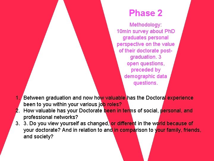 Phase 2 Methodology: 10 min survey about Ph. D graduates personal perspective on the