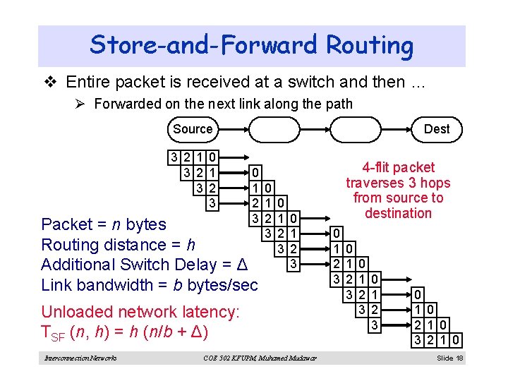 Store-and-Forward Routing v Entire packet is received at a switch and then … Ø