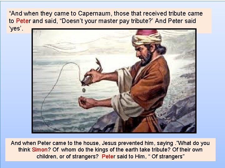 “And when they came to Capernaum, those that received tribute came to Peter and