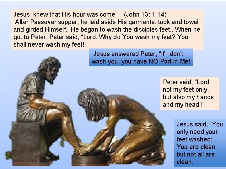 Jesus knew that His hour was come (John 13: 1 -14) After Passover supper,