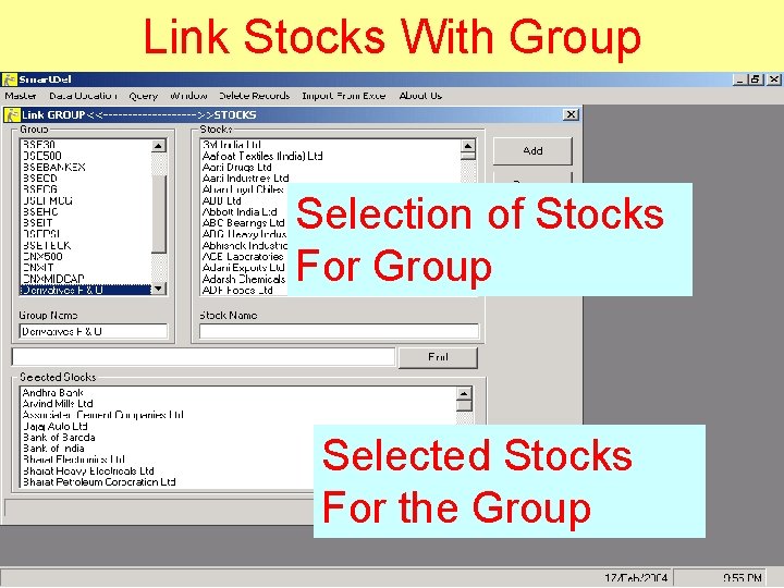 Link Stocks With Group Selection of Stocks For Group Selected Stocks For the Group