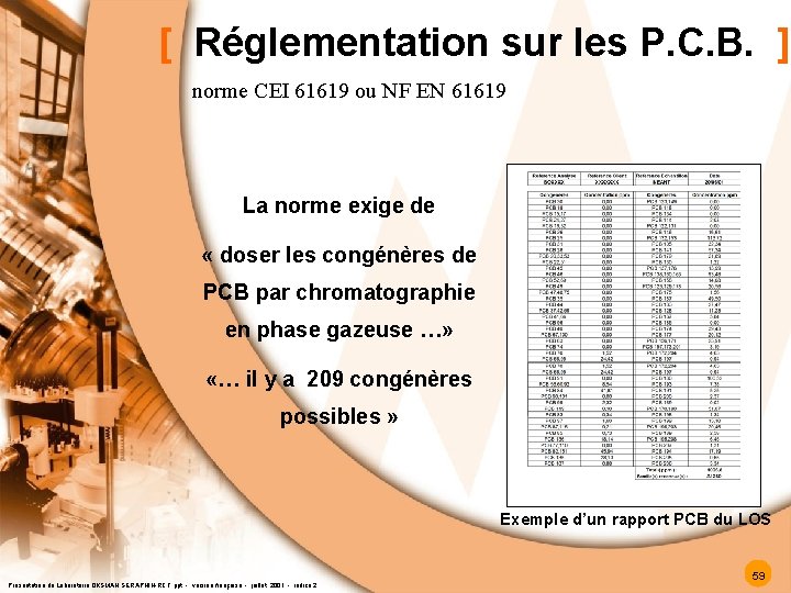 [ Réglementation sur les P. C. B. ] norme CEI 61619 ou NF EN